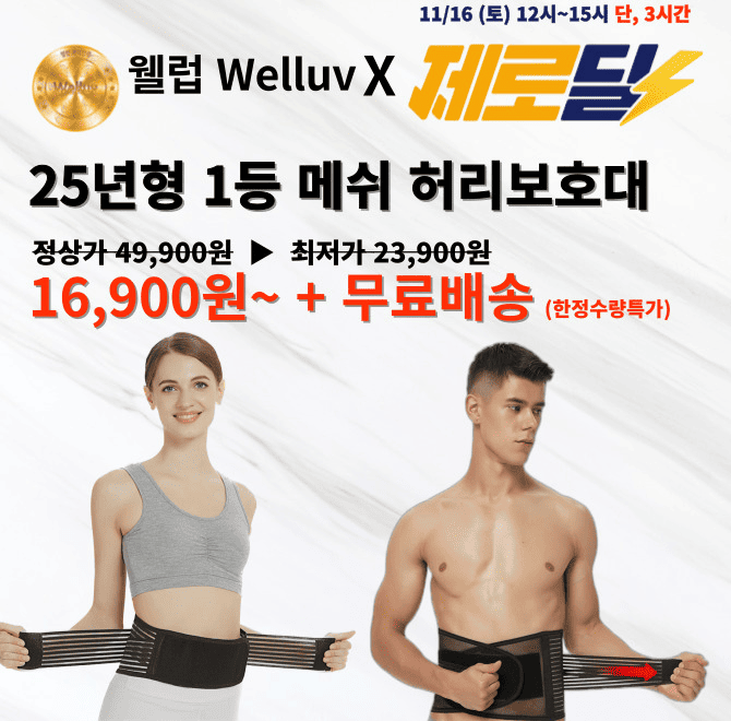 [딱 3시간만] 웰럽 1등 메쉬 허리보호대 인기 BEST 2종 택1이 오늘 단 하루만 소비자가 49,900원에서 할인하여 OOO...