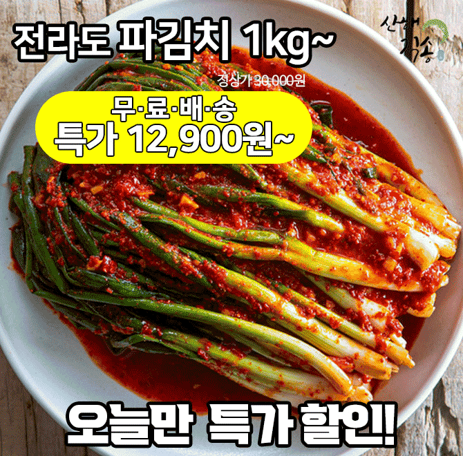 단 하루동안 진행되는 캐시딜 타임특가에서 산해직송 전라도 파김치 1kg가 역대급 할인으로 OOOO원+무료배송에 진...